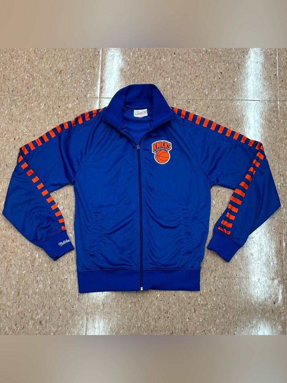 Mitchell & Ness Kids Knicks Royal Blue Jacket with Orange Stripe Detailing